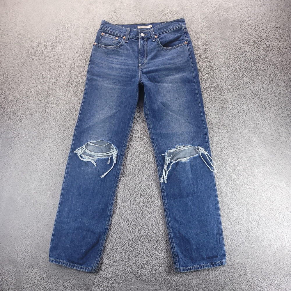 Levis Jeans Womens 27 Blue Low Pro Straight Mid Rise Distressed Denim A0964-0006